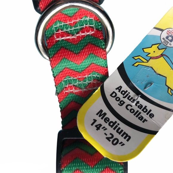 NEW Dog Collar M Christmas Chevron Stripe Red Green NWT HoliDOG - Picture 5 of 6
